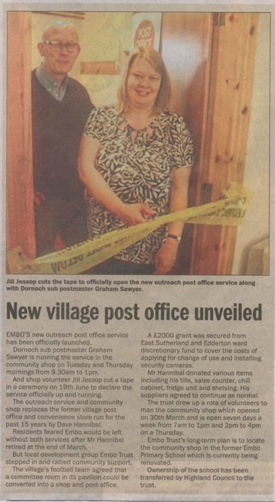 Embo - New village post office unveiled