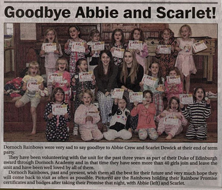 Dornoch Rainbows - Goodbye Abbie and Scarlet