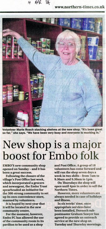 New shop is a major boost for Embo folk