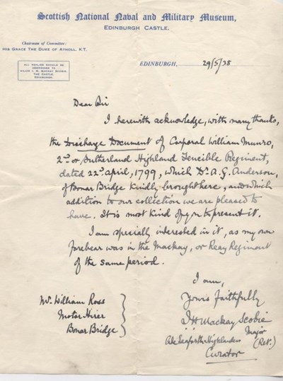 Discharge Document for Cpl William Munro