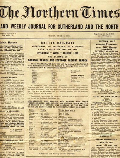 Withdrawal of train services 13 June 1960
