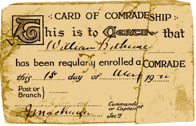 Card of Comradeship - William Bethune