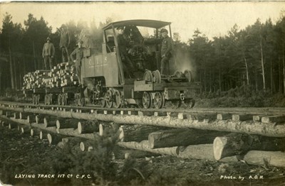 Canadian Forestry Corps laying track at Skidway