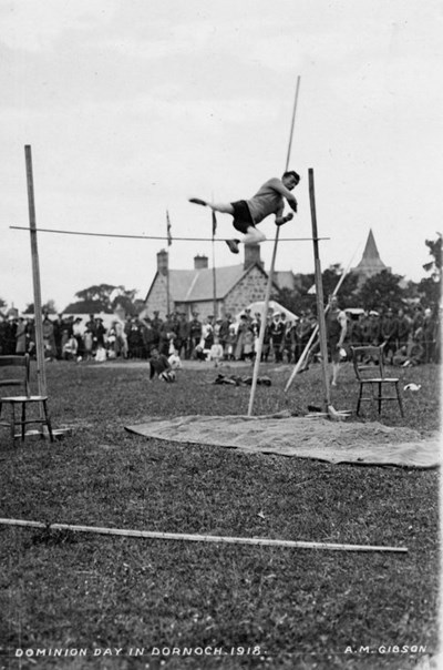 Pole vault at Dominion Day sports Dornoch