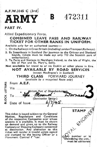 Army leave pass and railway ticket