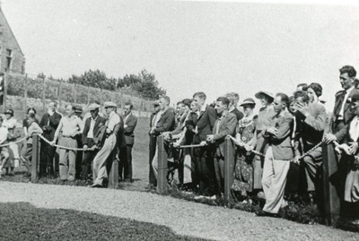 Spectators at the clubhouse