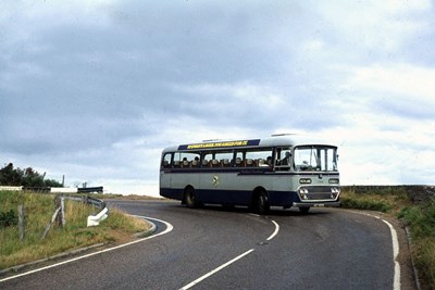 Highland bus negotiating Berriedale bends