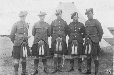 Five soldiers of the 5th Seaforths at summer camp