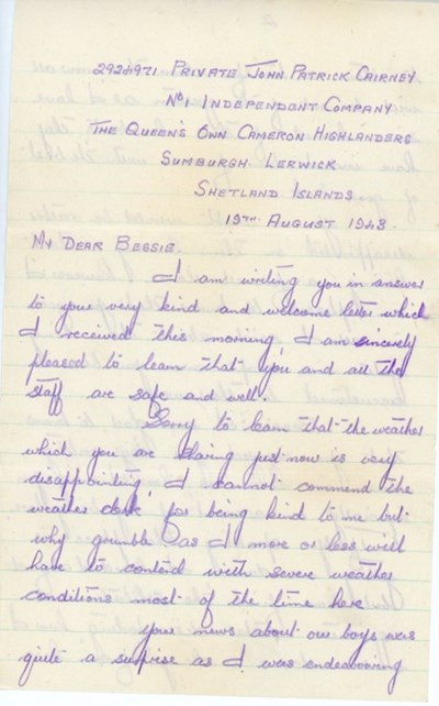 Letter to Bessie Wilson