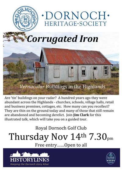 Poster of DHS talk ''Corrugated Iron...Buildings''