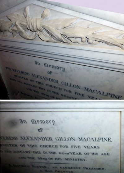 Memorial tablet Rev Alexander Gillon MacAlpine