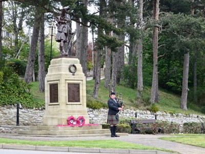 A lone piper marks the 75th Anniversary of VE Day