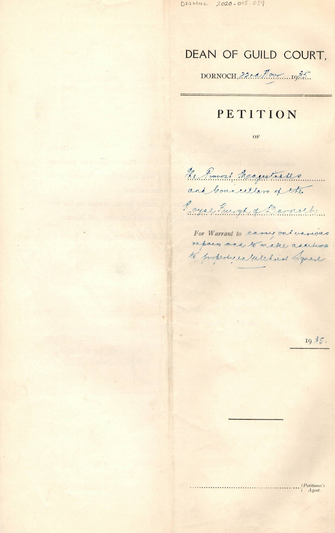 Petition to carry out repairs and additions Gilchrist Square