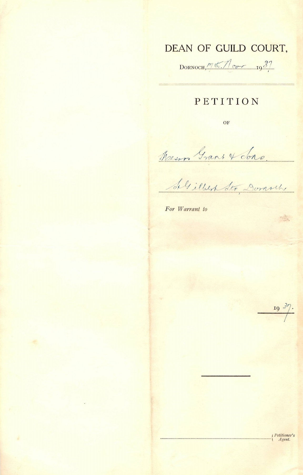 Petition to erect an agricultural store at Meadows