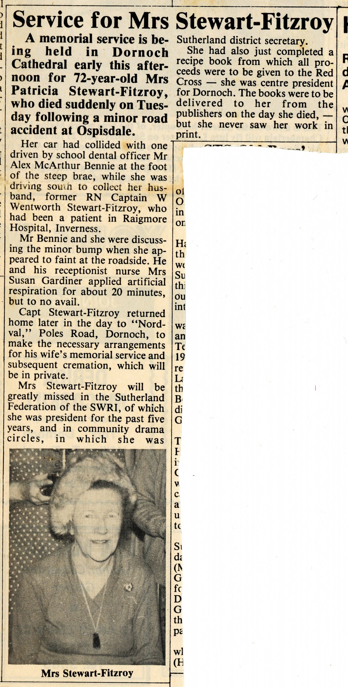 Service for Mrs Stewart-Fitzroy
