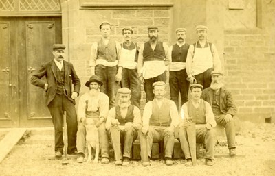 Workmen outside Dornoch Free Church c 1880
