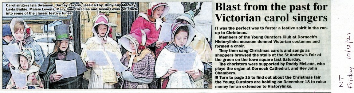 Young Curators carol singing cutting from the Northern Times