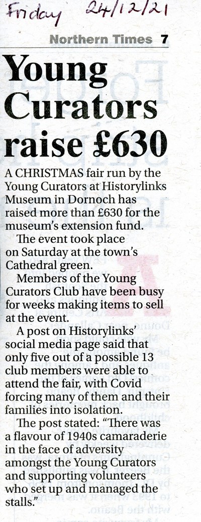 Young curators raise £639 clipping from the Northern Times