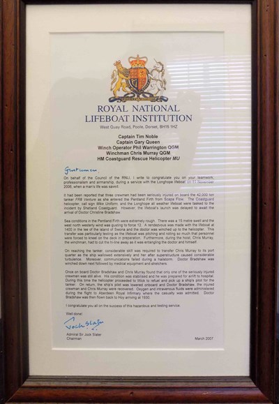 RNLI certificate of congratulations