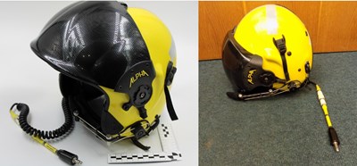 Yellow flying helmet worn by Winchman Chris Murray