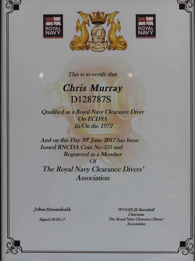 RN Clearance Divers' Association Certificate
