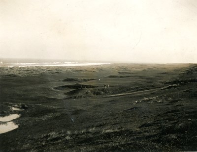 Monochrome photograph of Royal Dornoch Golf Course