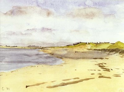 Watercolour of Embo beach, Dornoch in background