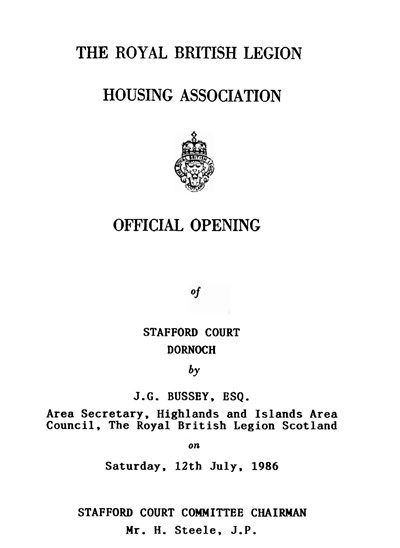 Programme for Official Opening of Stafford Court Dornoch