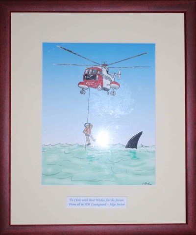 Framed Colour Cartoon presented to Chris Murray