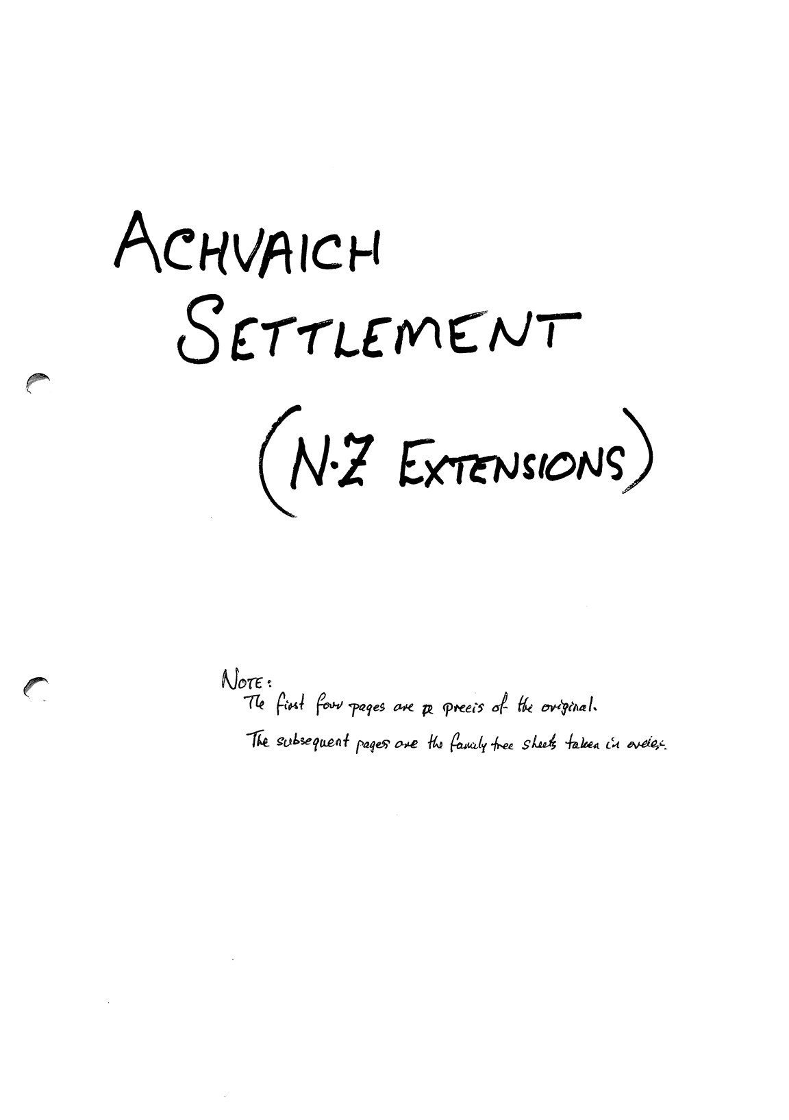 Achvaich Settlement (N.Z. Extensions) with family tree