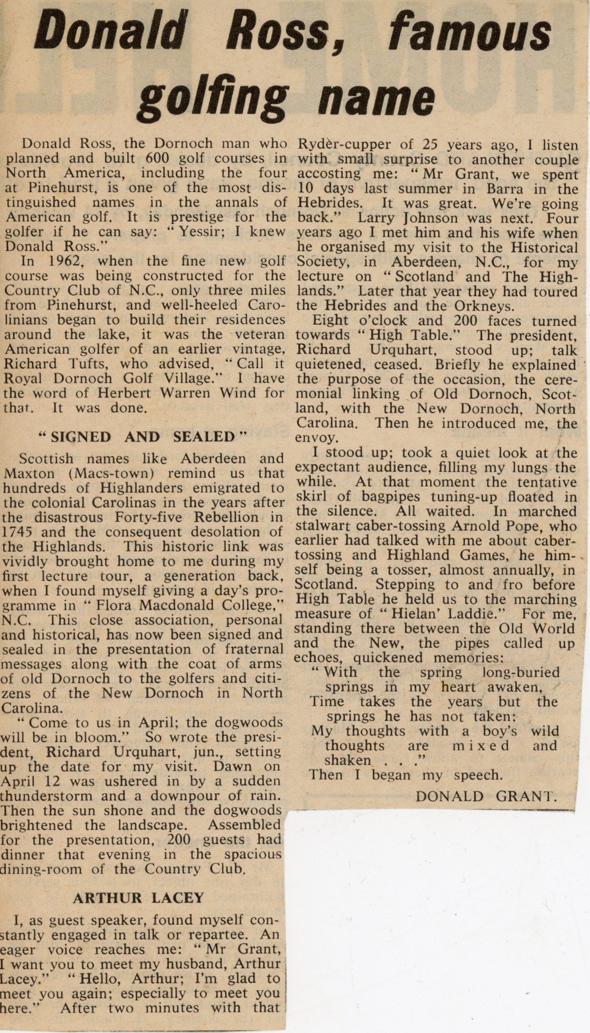 Donald Ross, famous golfing name