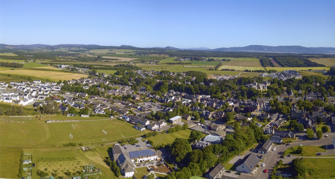Colour aerial photograph of Dornoch from the SE