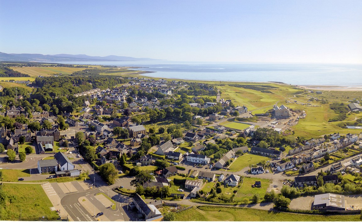 Colour aerial photograph of Dornoch viewed from the South