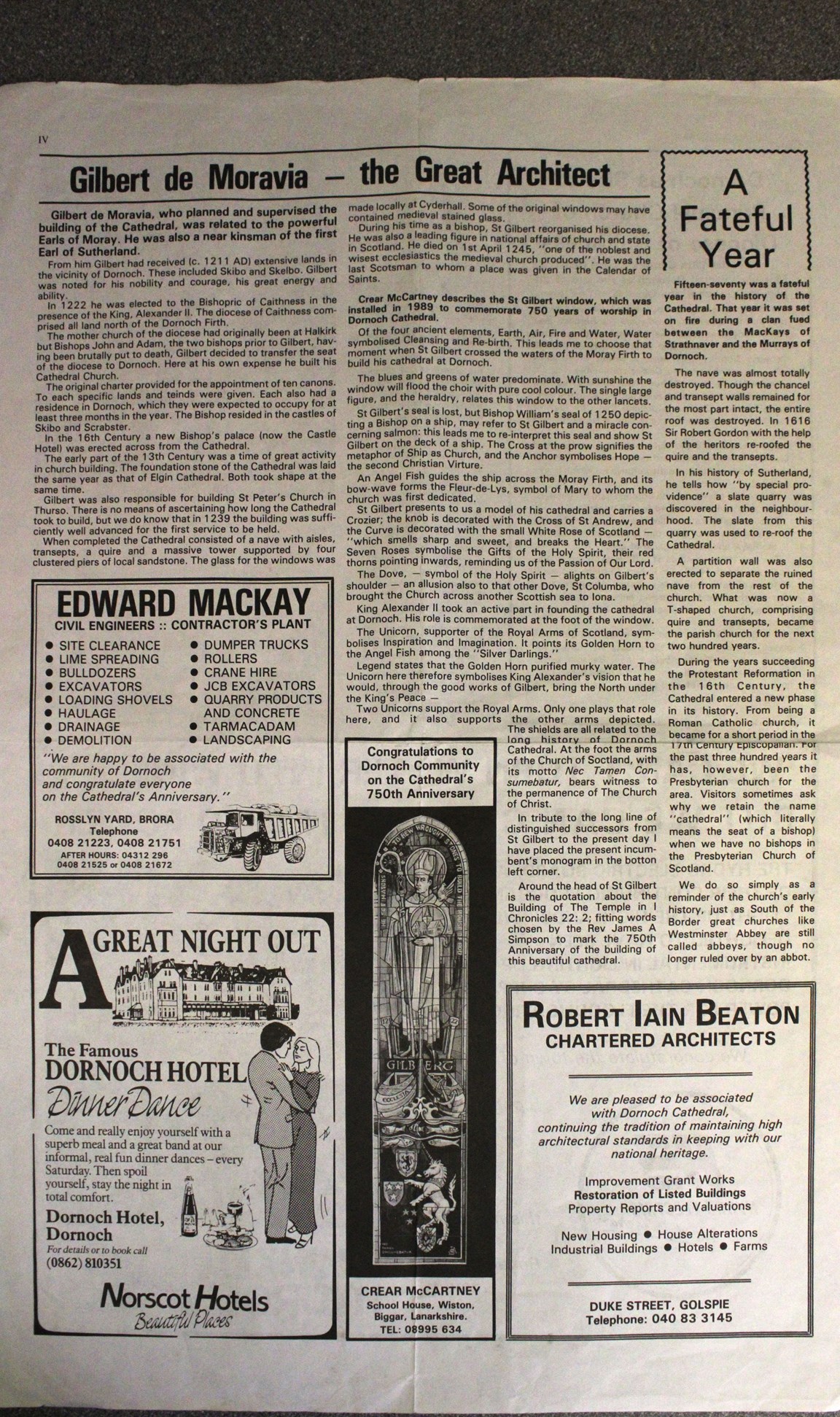 Sheet of articles relating to the 750th Anniversary of Dornoch Cathedral