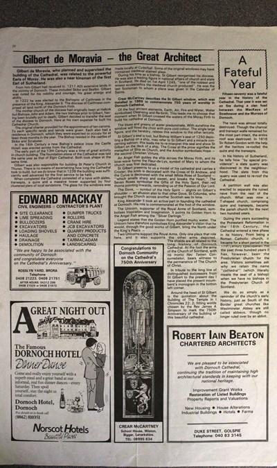 Sheet of articles relating to the 750th Anniversary of Dornoch Cathedral