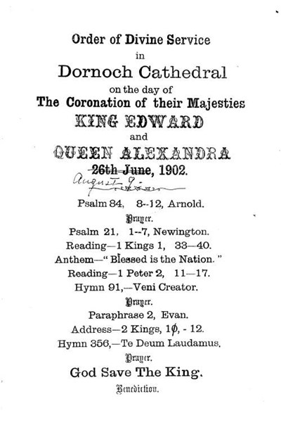 Order of service, coronation 1902