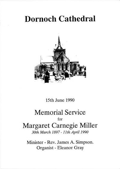 Memorial service Margaret Carnegie Miller, 1990