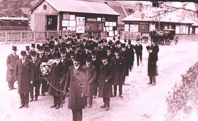 Funeral procession at Dornoch station