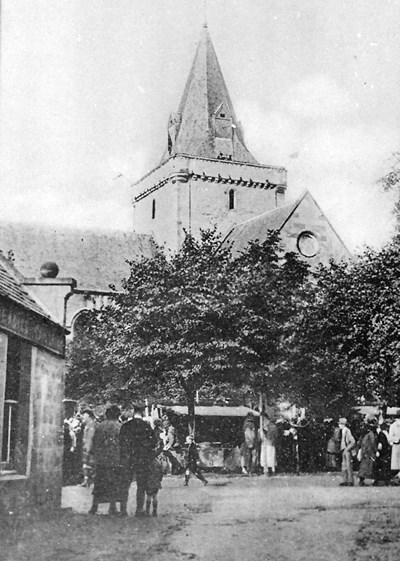 Cathedral, Dornoch Station, Dead whale. Man with horses