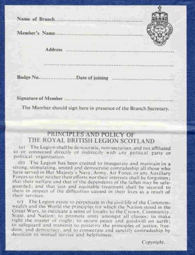 Royal British Legion Membership Card