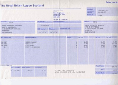 British Legion Scotland Invoices