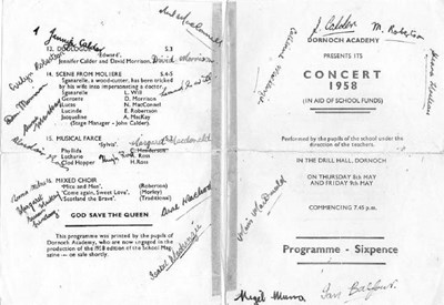 Dornoch Academy School Concert 1958 Programme