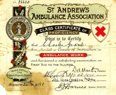 St Andrews Ambulance Association certificate