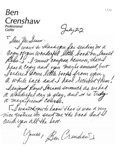 Letter from Ben Crenshaw to Mr Grant