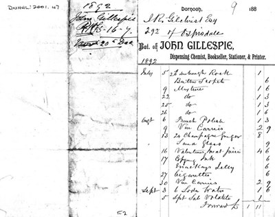 Invoice from John Gillespie to J.R. Gilchrist