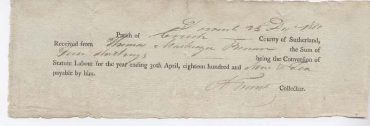 Statute labour Thomas Mackenzie 1810