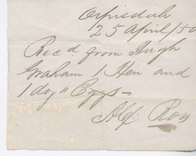Rent receipt ~ Hugh Graham 1850