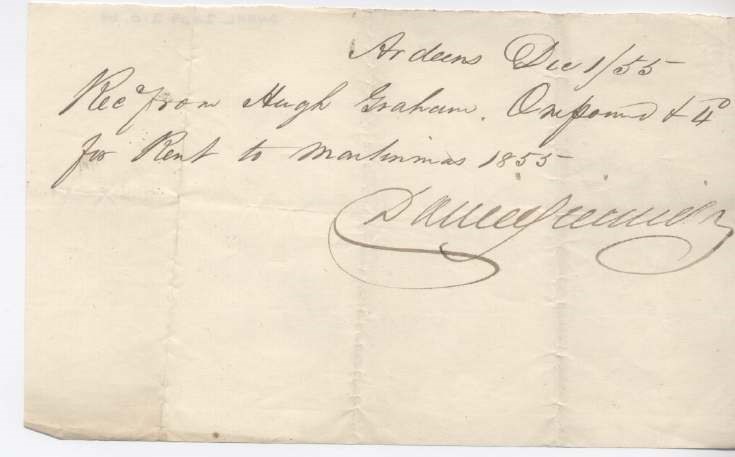 Rent receipt ~ Hugh Graham 1855