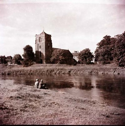River and church at Aitcham Shropshire