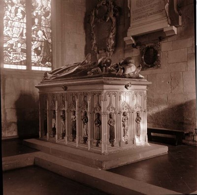 An elaborate tomb in Elsdon Peel church